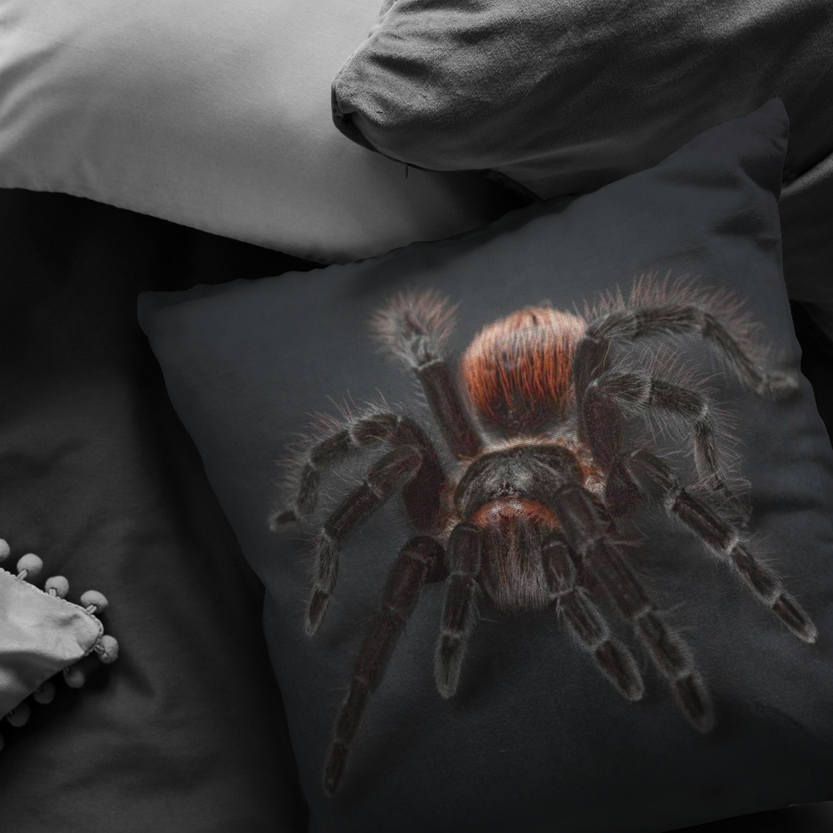 Tarantula Throw Pillow Black Arachnid Home Decor Hairy Spider