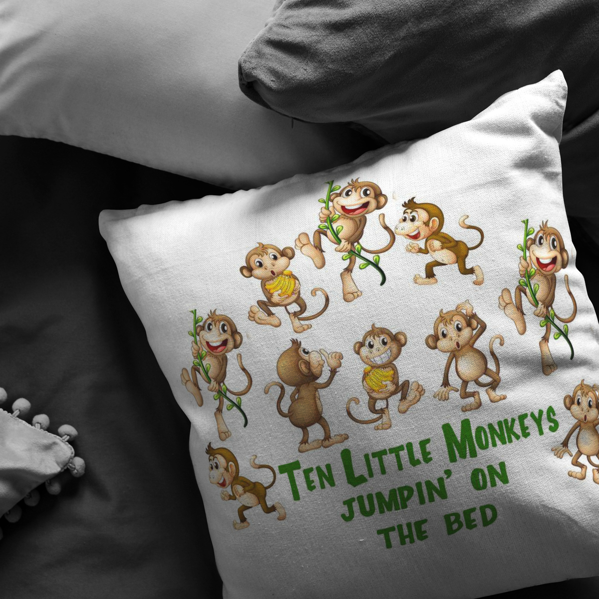 Ten Little Monkeys Home Decor Throw Pillow